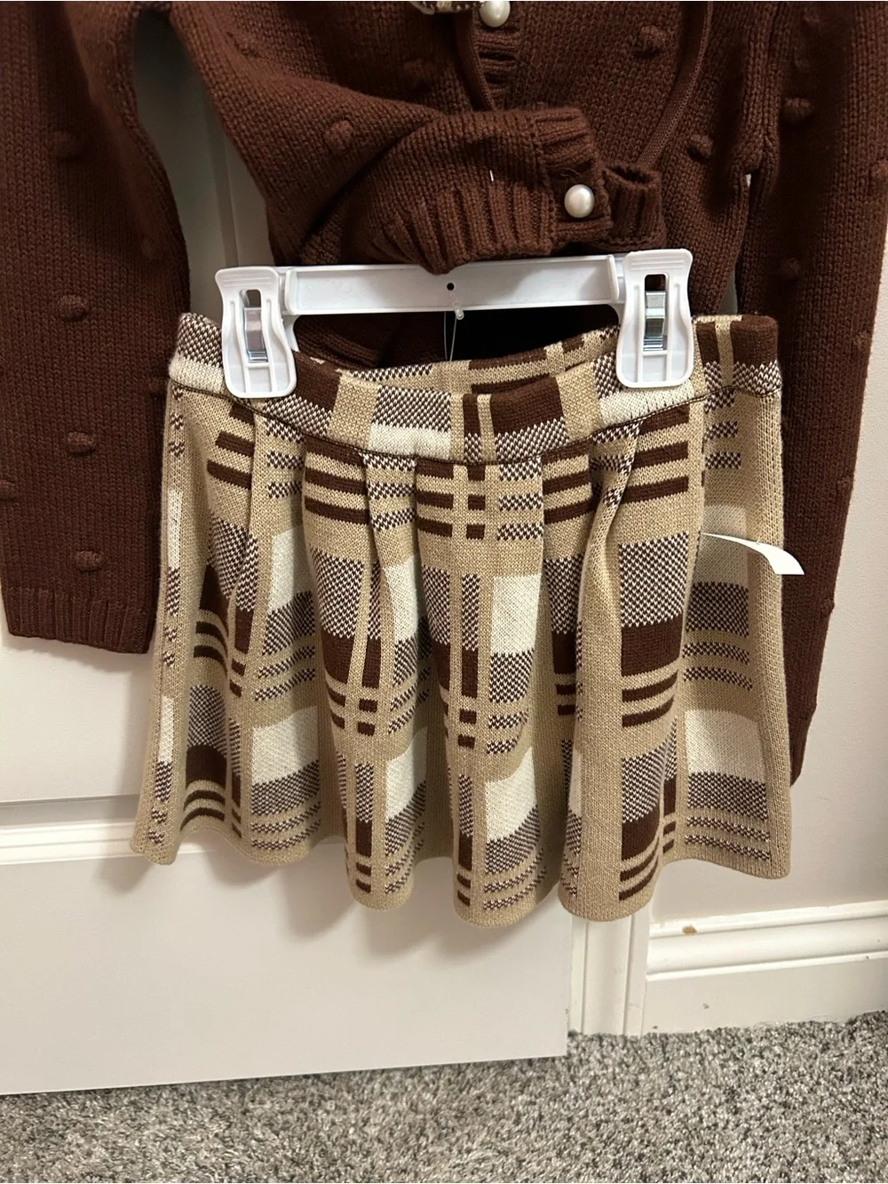 NWT Tommy Bahama Girls Brown Cardigan & Plaid Skirt 2-Piece Set Size Small Fall